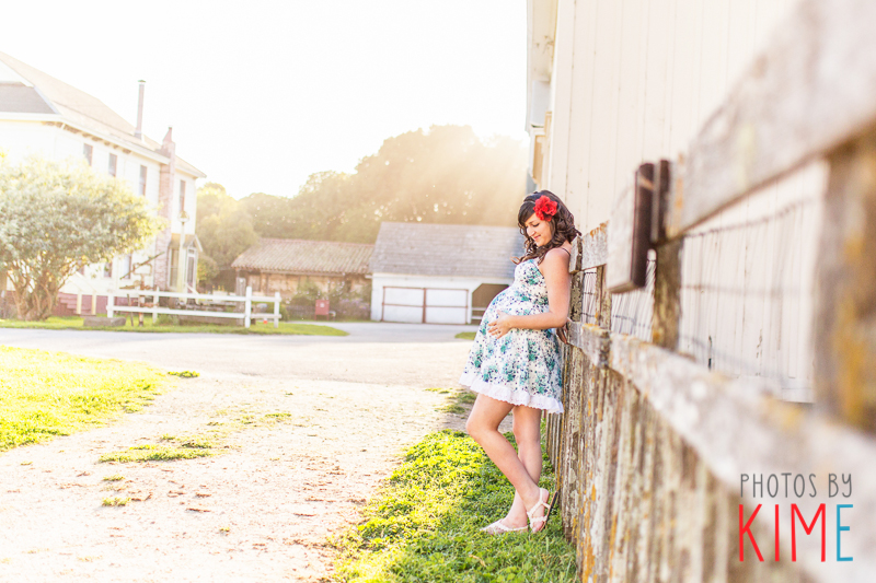 maternity posing on fence rustic barn 