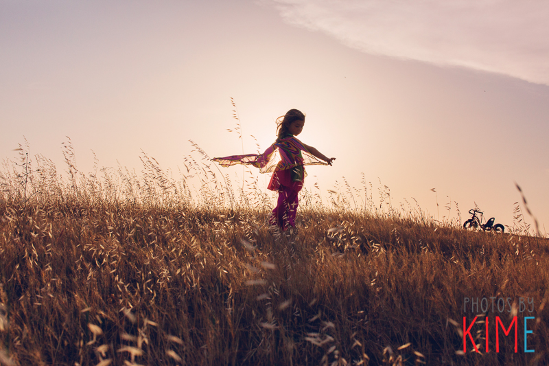 san jose family photographer, golden hour, girl in a field, girl with butterfly wings