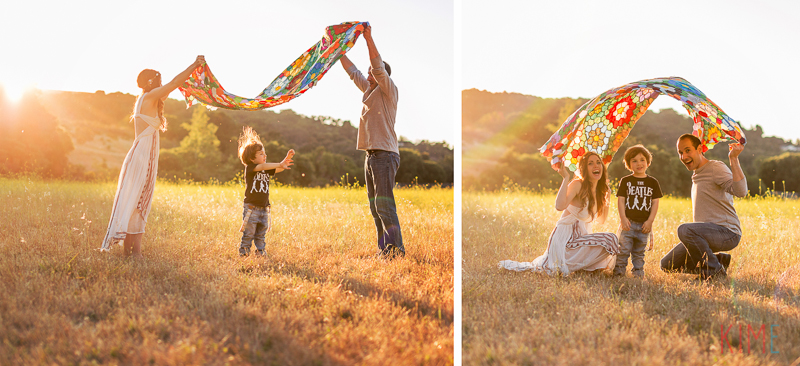 photos by kim e - san jose photographer - family session at rancho san antonio - sunset - rustic - family session - golden hour  - parachute play 
