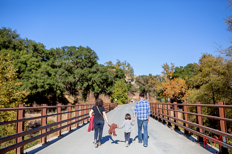 River Play - Sunol - East Bay - Family - Bay Area - San Jose - Lifestyle - Natural - Photography - Photos by Kim E - Fun - Colorful - Kid - Family of three - walking on bridge 