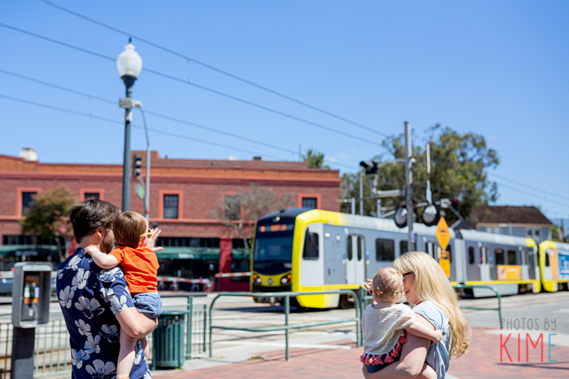 Sunday Funday - Family Fun Photo Shoot - Pasadena - Los Angeles - Lifestyle - Photography - Natural - Colorful - Fun - Family of Four - Trains - Waving - Twins 