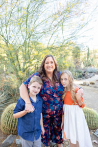 mom portrait with her two kids at the stanford cactus garden