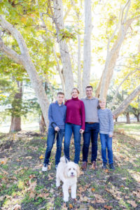 fall portraits at vasona park with family of four and their dog