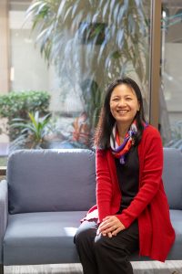 wearing red for headshots with an acupuncturist